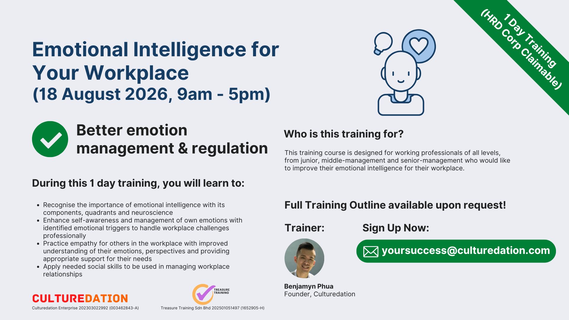 Culturedation_Culture Trainings_Emotional Intelligence for Your Workplace_18 August 2026_HRD Corp Claimable Culturedation_Culture Trainings_Emotional Intelligence for Your Workplace_18 August 2026_HRD Corp Claimable